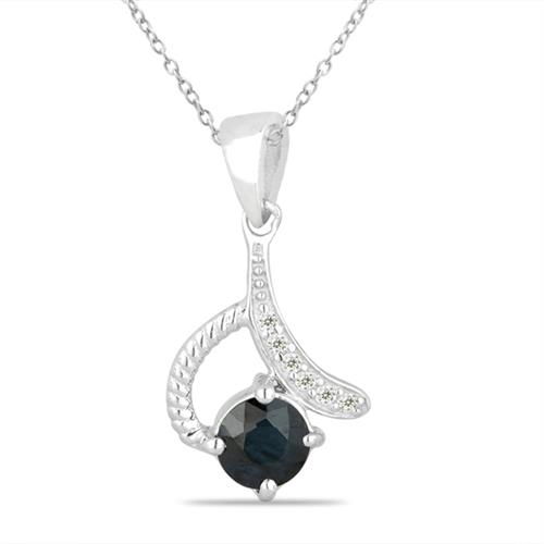 BUY REAL BLACK SAPPHIRE GEMSTONE CLASSIC STERLING SILVER PENDANT
